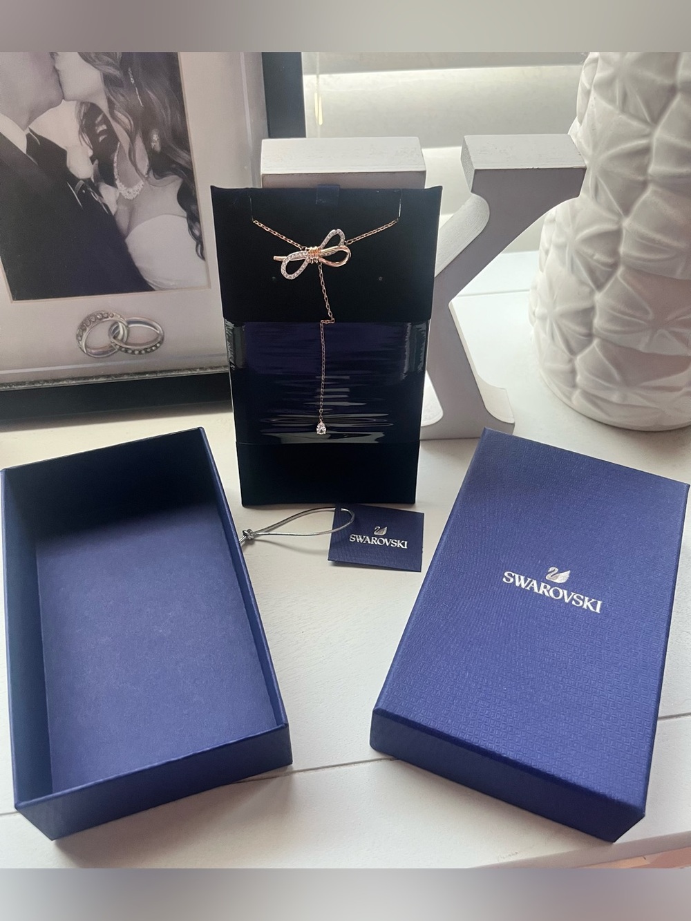 Swarovski Rose Gold Bow Drop Necklace - Rose Gold